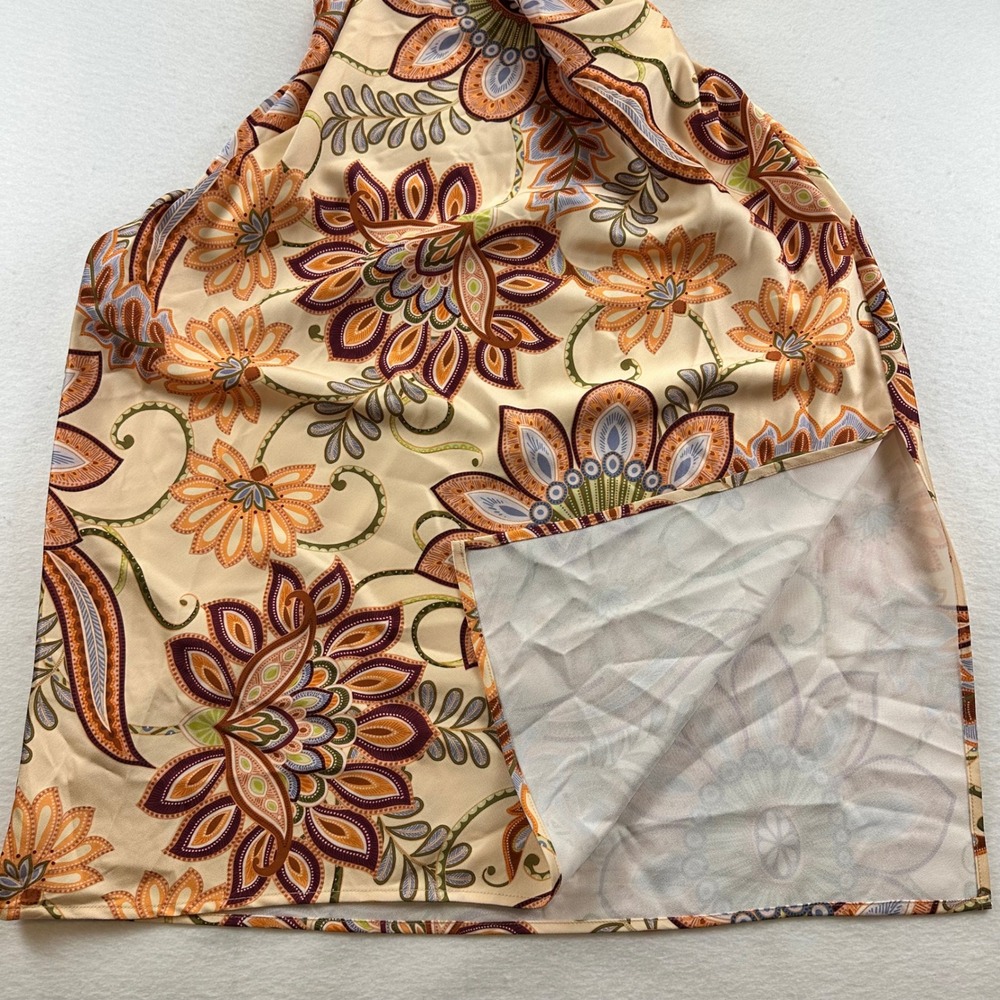 GUESS Southwest Jacobean Print Marsha Dress 14 NEW Peach Multi Halter Midi Foral - Picture 8 of 16